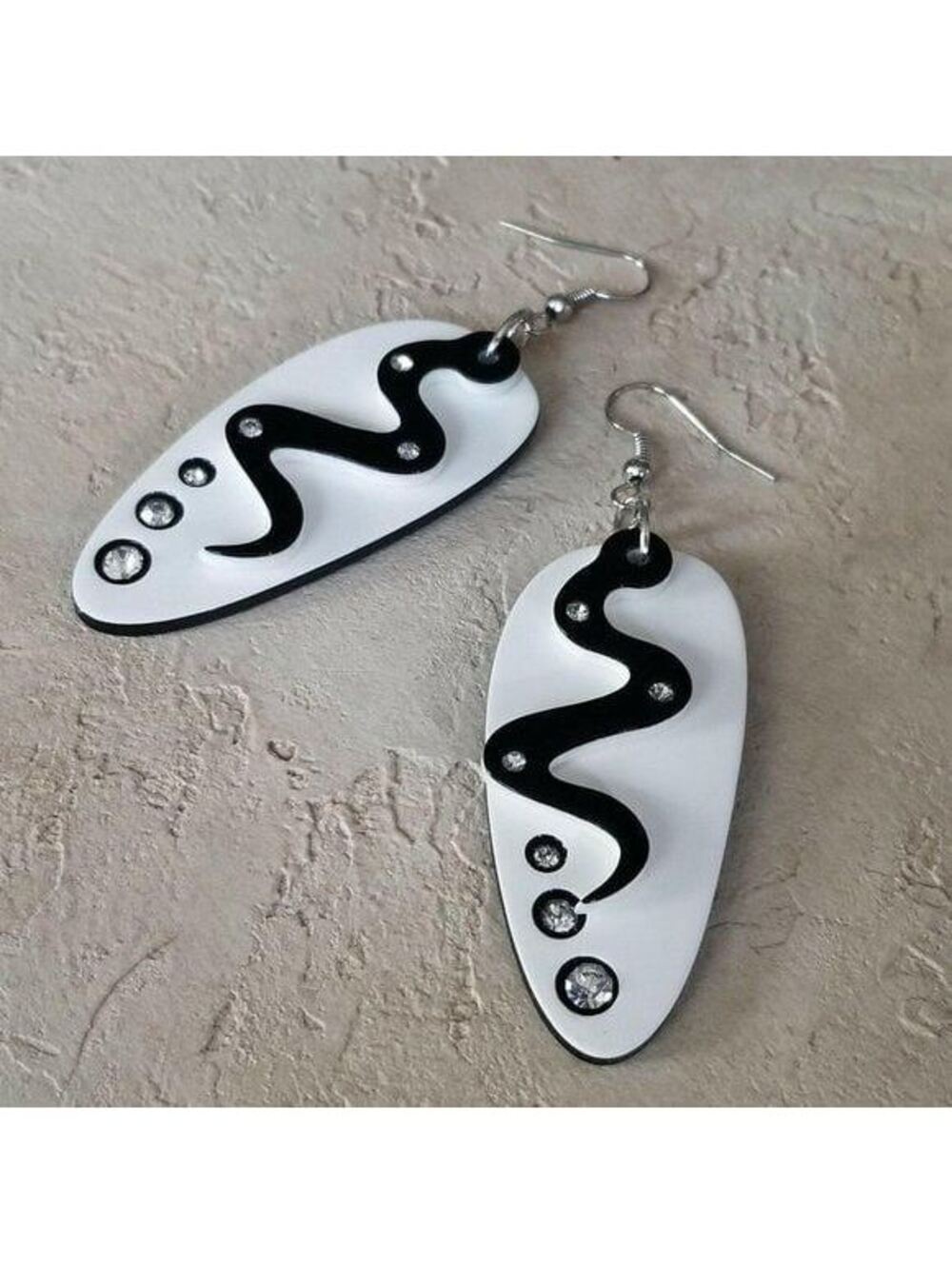 Retro White Black Lucite Austrian Crystal Earrings